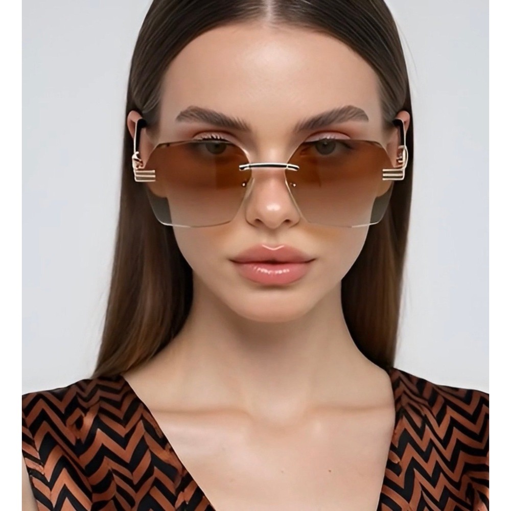 Fashionable Women Sunglasses Shades Frameless Brown Lens Designer Eyewear Lentes